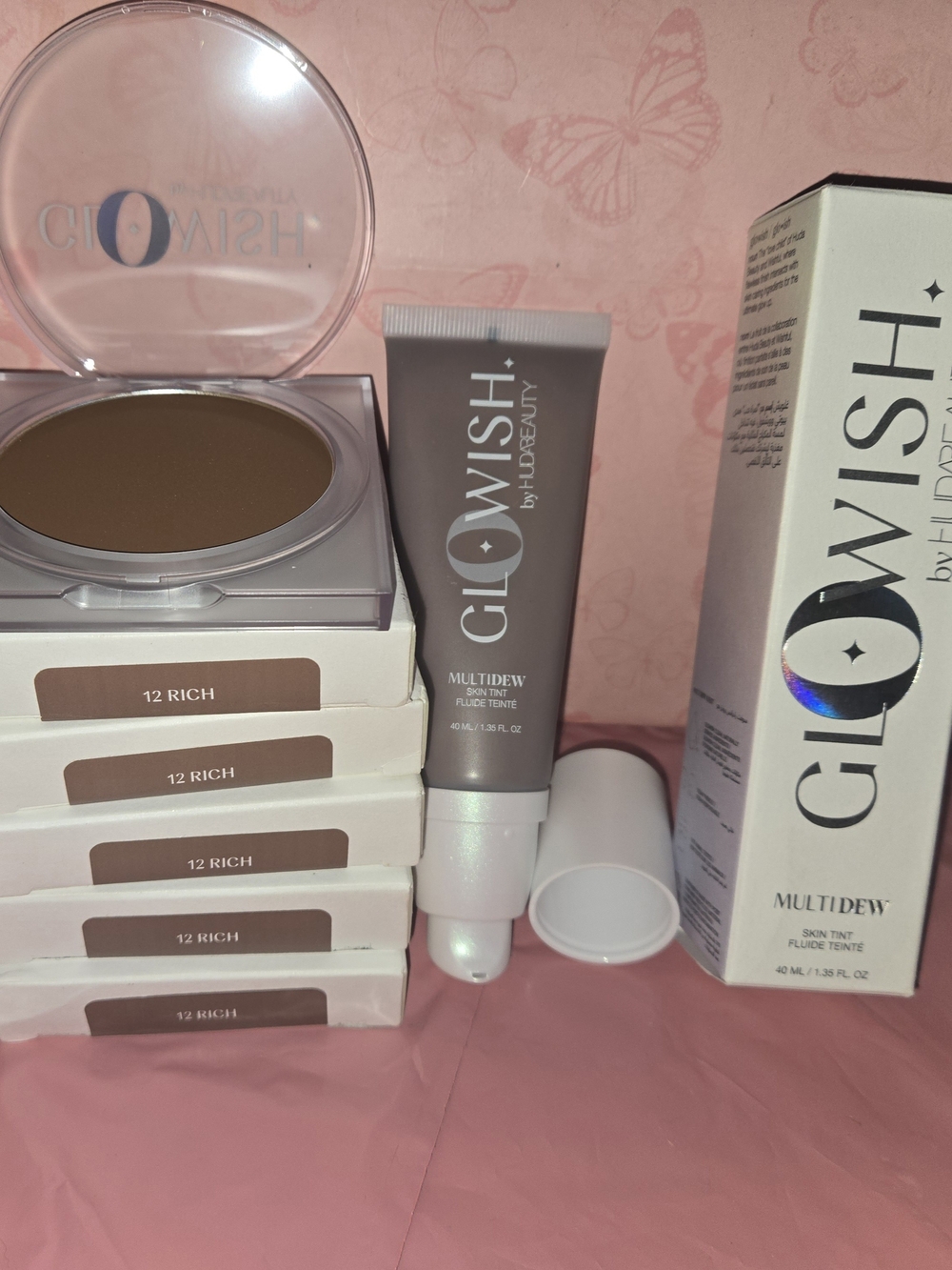GloWish MultiDew Skin Tint in Rich 12 + GloWish Luminous Pressed Powder